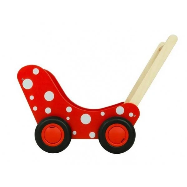 Houten Poppenwagen Poppenbuggy Dijktoys Rood 2 Houten Poppenwagen Poppenbuggy Dijktoys Rood - Afbeelding 2