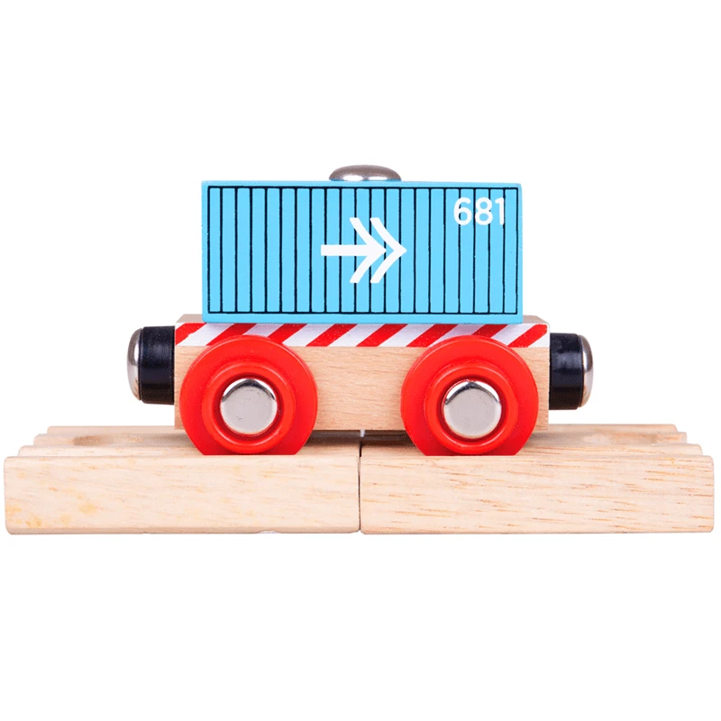 BigJigs BJT486 Rail Containerwagon Blauw Houten Trein 1 BigJigs BJT486 Rail Containerwagon Blauw Houten Trein