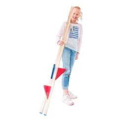 Stelten Houten Rood/Blauw -Bruder Winkel Stelten hout blank met gekleude voetsteunen