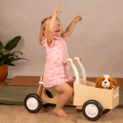 Houten Bakfiets Retro Wit Loopfiets VanDijkToys -Bruder Winkel VDT M2007 Bakfiets blank wit retro wit