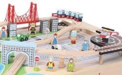 BigJigs BJT045 Treintafel City Spoortafel Houten Trein -Bruder Winkel bigjigs bt045 city trein set en tafel 2