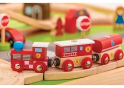 BigJigs BJT049 Treintafel Brandweer Spoortafel Houten Trein -Bruder Winkel bigjigs bt049 brandwweer trein set en tafel 2
