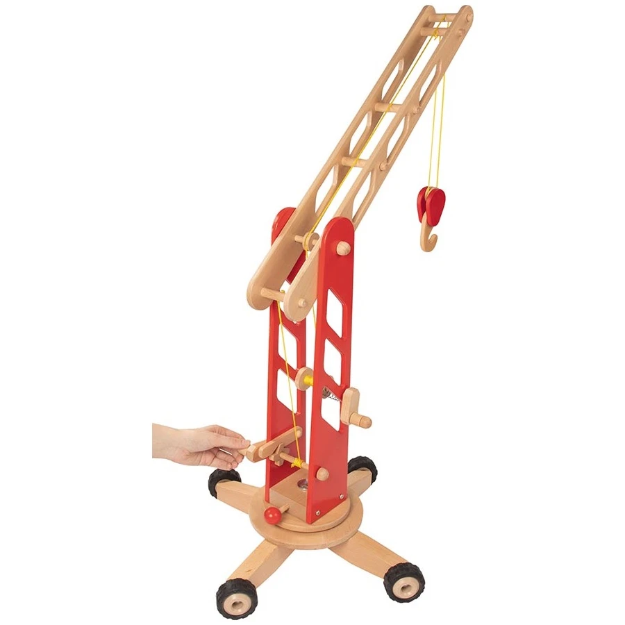 Goki Houten Hijskraan Op Wielen Houten Speelgoed Rood 2 Goki Houten Hijskraan Op Wielen Houten Speelgoed Rood - Afbeelding 2