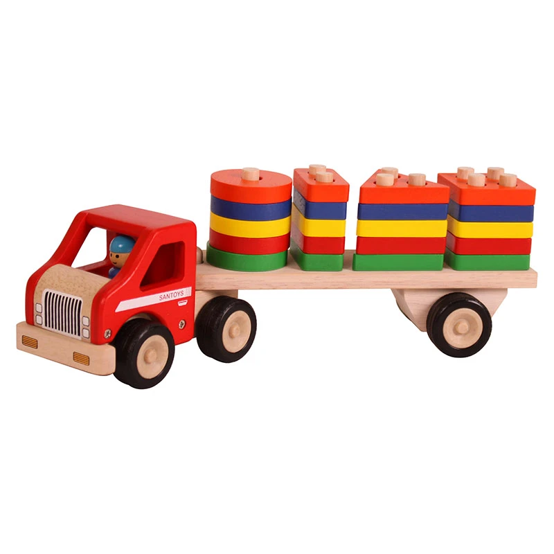 Houten Vrachtwagen Met Geometrische Vormplaten 1 Houten Vrachtwagen Met Geometrische Vormplaten